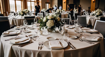 Salón de boda iluminado listo para fotografía
