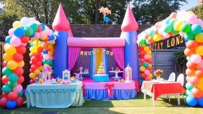 Decoración de una fiesta infantil alrededor de un inflable