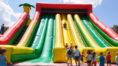 Inflable grande dentro del montaje completo de una fiesta