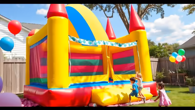 Niños usando un inflable durante una fiesta