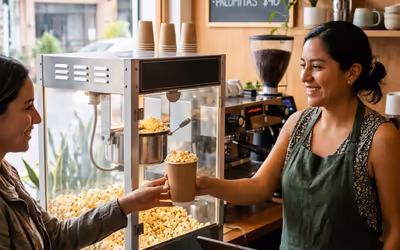Máquina de palomitas rentada para una cafetería