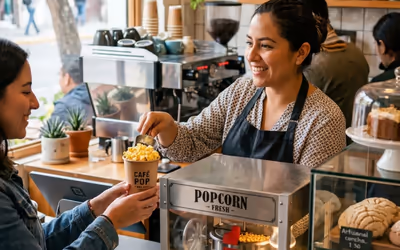Máquina de palomitas en autoservicio dentro de un local
