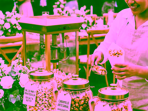 Presentación premium de una estación de palomitas gourmet