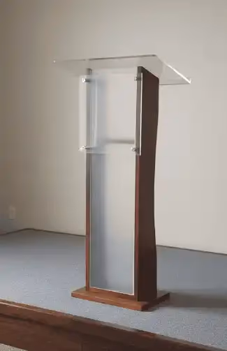 Podium de madera de caoba con fascia de acrílico de PODIUMEX