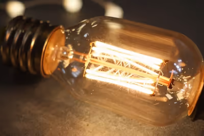 Detalle de un foco tipo Edison de filamento cálido