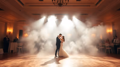 Efecto de humo bajo cubriendo la pista durante el primer baile