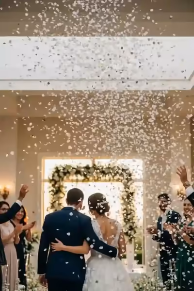 Disparo de confeti sobre los invitados